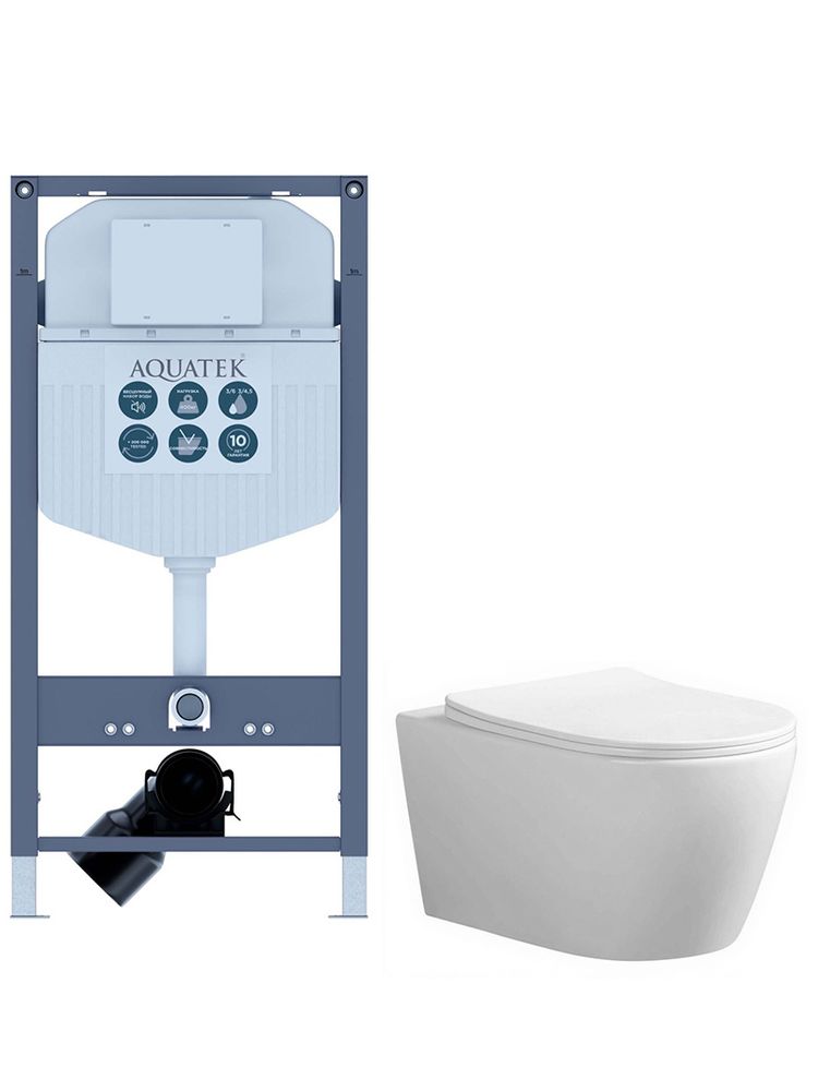 Set AQUATEK АУРА INS23 (рама AQUATEK INS-0000023+ унитаз АУРА AQ1805T-00, тонкое сиденье с механизмом плавного закрывания)