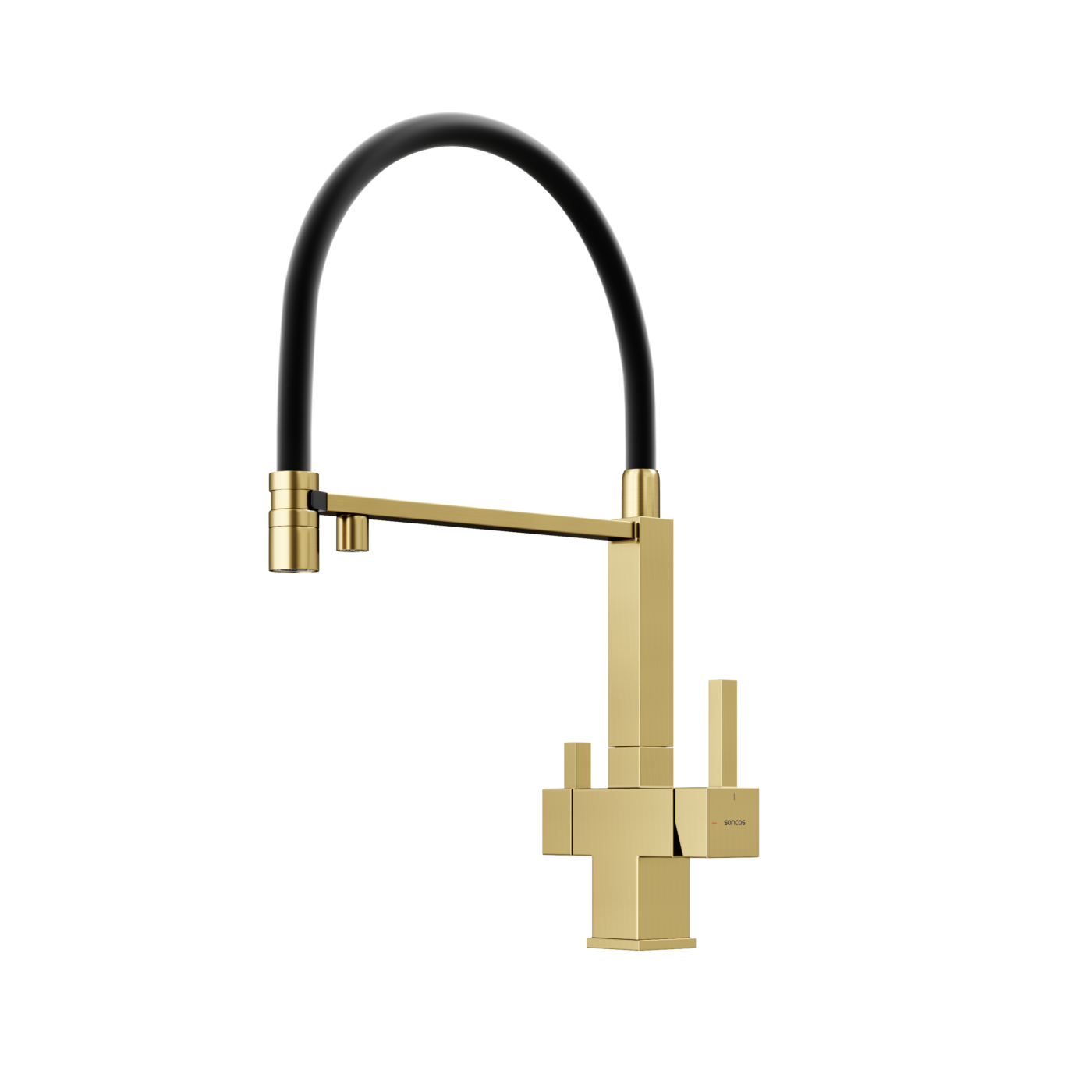 Смеситель для кухни Sancos SC4006BG с гибким изливом и возможностью подключения фильтра для воды, вакуумное напыление (PVD-покрытие), брашированное золото/черный