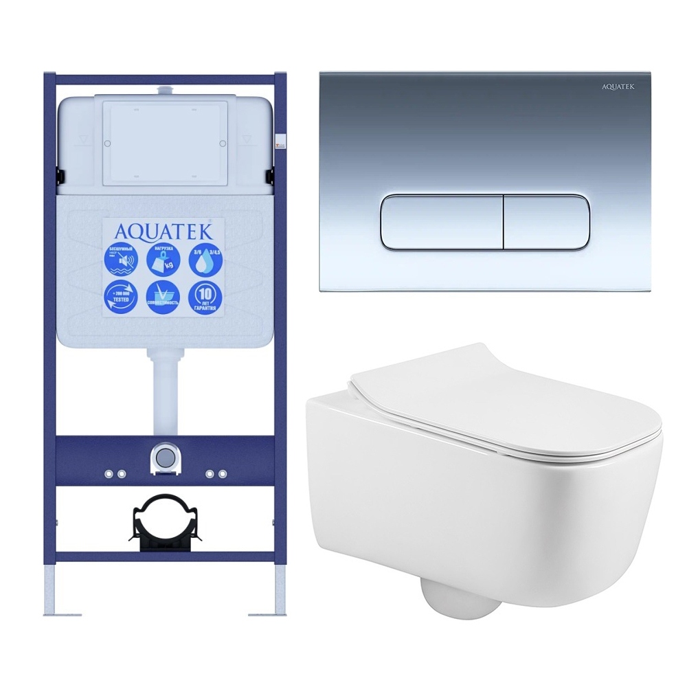 SET AQUATEK ЛУГАНО-016 4в1 (рама AQUATEK Standard INS-0000012+ кркпеж KKI-0000002+клавиша KDI-0000016+унитаз ЛУГАНО AQ2002-00 с тонким сиденьем soft-c