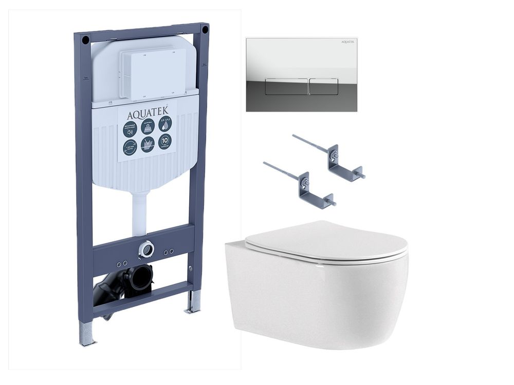 SET AQUATEK ЕВРОПА cmp062/023 (рама AQUATEK INS-0000023, клавиша KDI-0000062, крепеж KKI-0000002 +унитаз ЕВРОПА AQ1106-00 с тонким сиденьем sc)