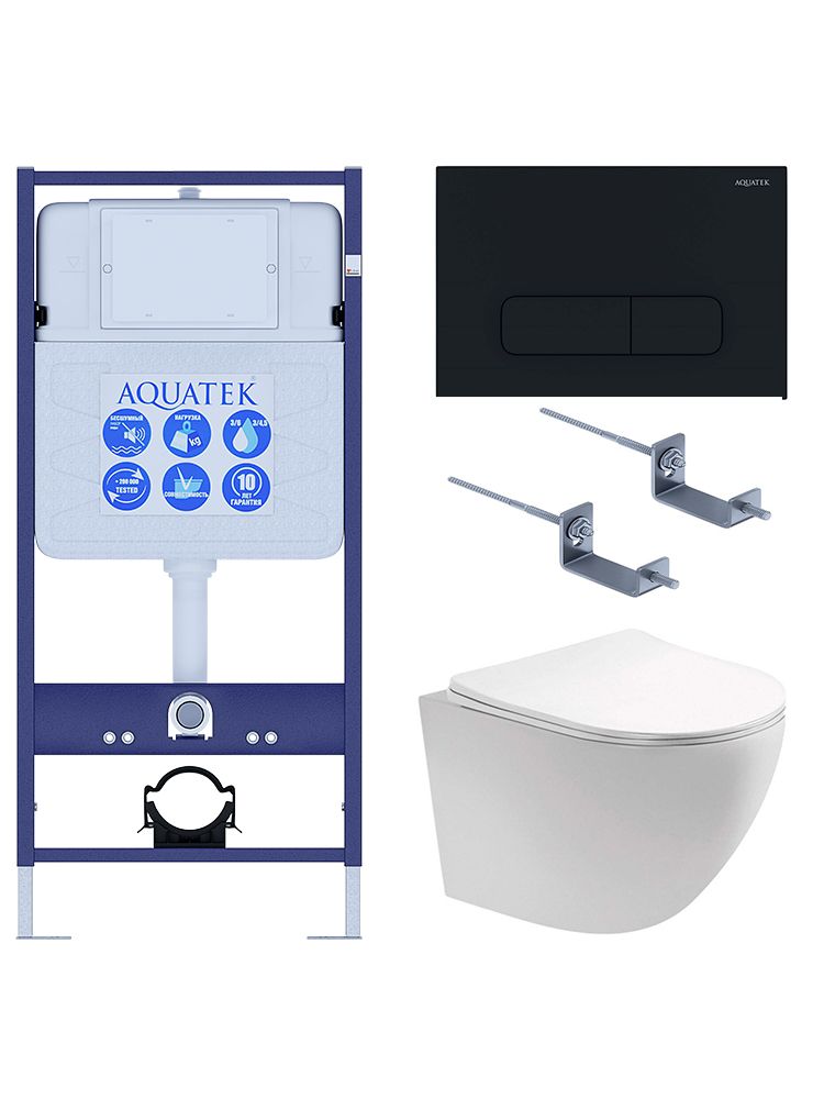 SET AQUATEK ЕВРОПА cm-017 4в1 (рама AQUATEK Standard INS-0000012+крепеж KKI-0000002+клавиша KDI-0000017+унитаз ЕВРОПА AQ1900-00 с тонким сиденьем soft
