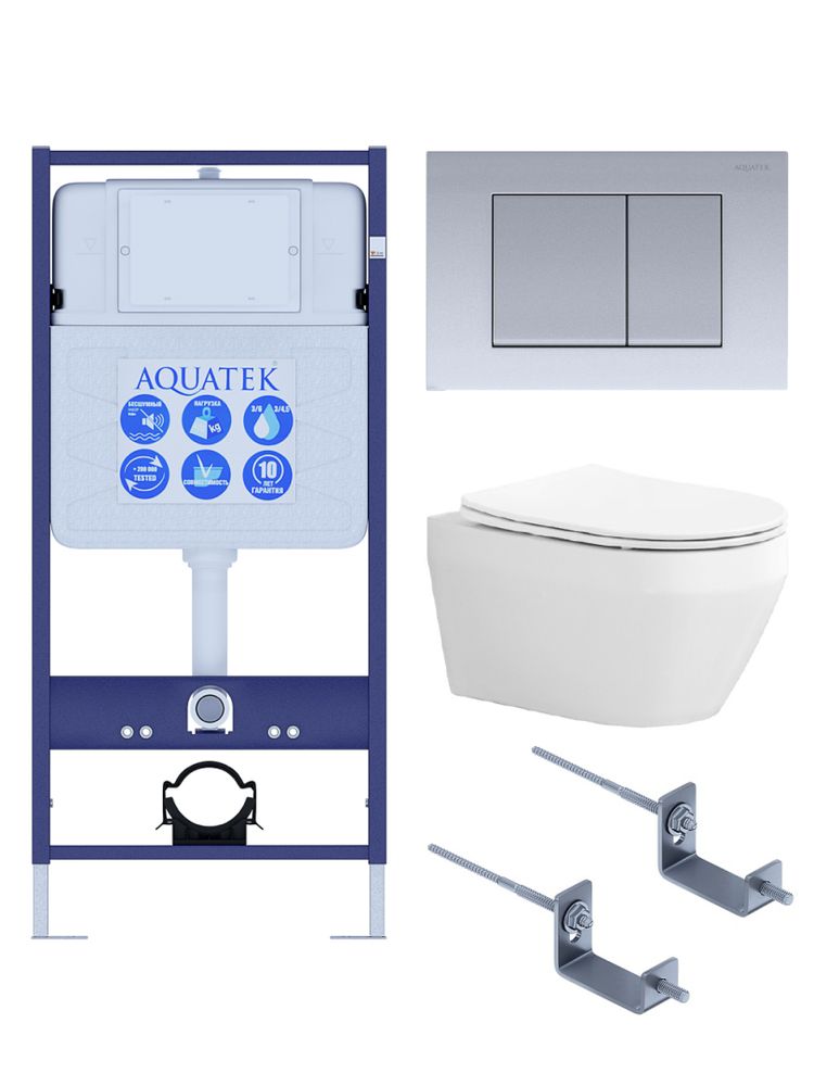 SET AQUATEK ЛЕЯ-011 4в1 (рама AQUATEK Standard INS-0000012+крепеж KKI-0000002+клавиша KDI-0000011+унитаз ЛЕЯ AQ1199-00 с тонким сиденьем soft-close)