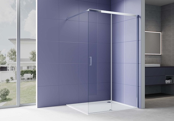 AQ.WISL.120.1CH Душевая перегородка раздвижная Walk in с держателем 1200x2000 профиль хром, стекло прозрачное 5/6мм