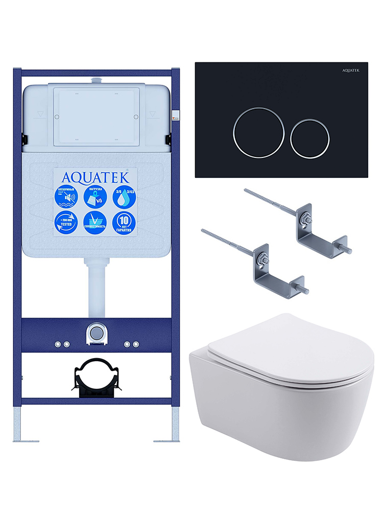 Set AQUATEK ЕВРОПА T-020 4в1 (рама INS-0000012 + крепление KKI-0000002 + кнопка KDI-0000020 + унитаз ЕВРОПА AQ1106T-00 с крышкой sc)