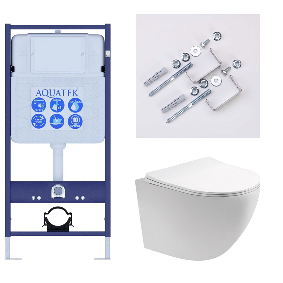 SET AQUATEK ЕВРОПА T-KKI2 (рама AQUATEK Standard INS-0000012(без клавиши)+крепеж KKI-0000002+унитаз ЕВРОПА AQ1900T-00 с тонким сиденьем soft-close