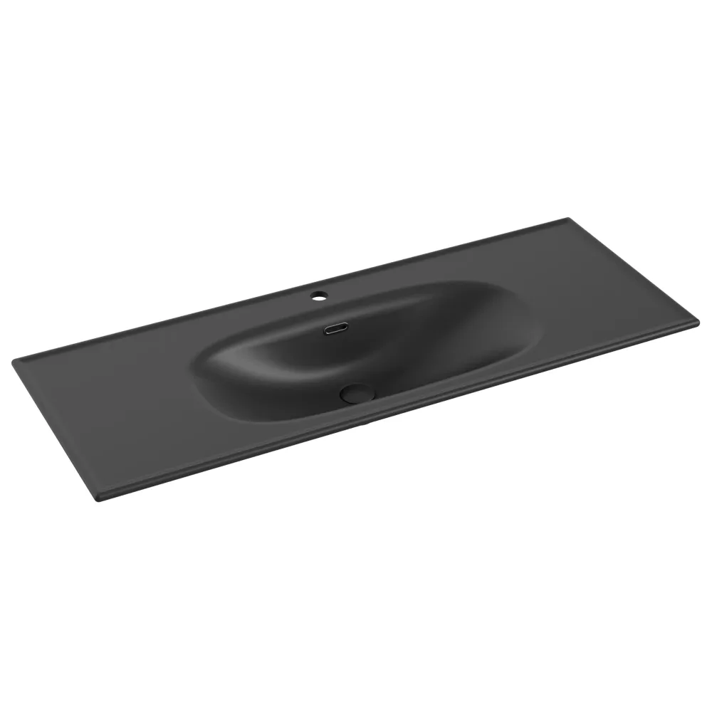 Раковина мебельная Ceramicanova Сабо / Sabo CN13004MB 121x46,5x18,5 со сливом переливом, с отверстием под смеситель, прямоугольная, черный матовый