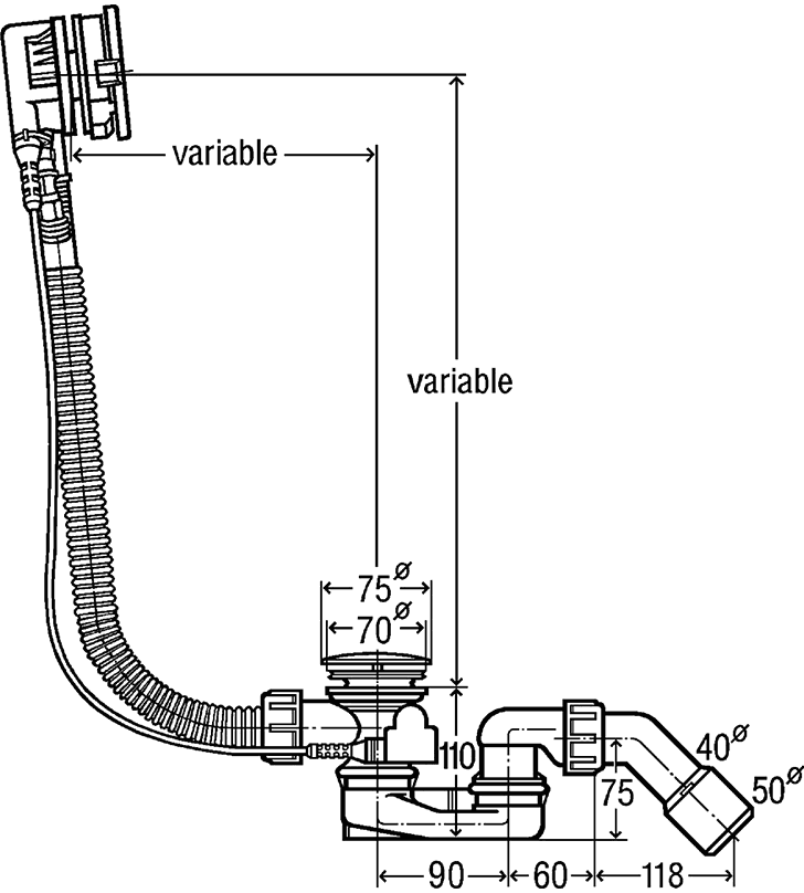 728014 Simplex Trio Visign MT5 Слив-перелив с наливом для ванн c центр. сливом, наполн через перелив 725*40/50, плоск констр-я, хром, модель 6166.42 — фото 5