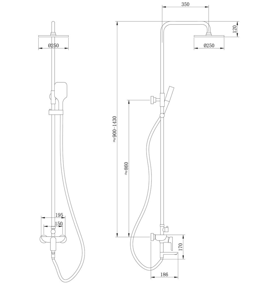 Душевая стойка ABBER Weiss Insel AF8016N с изливом, хром