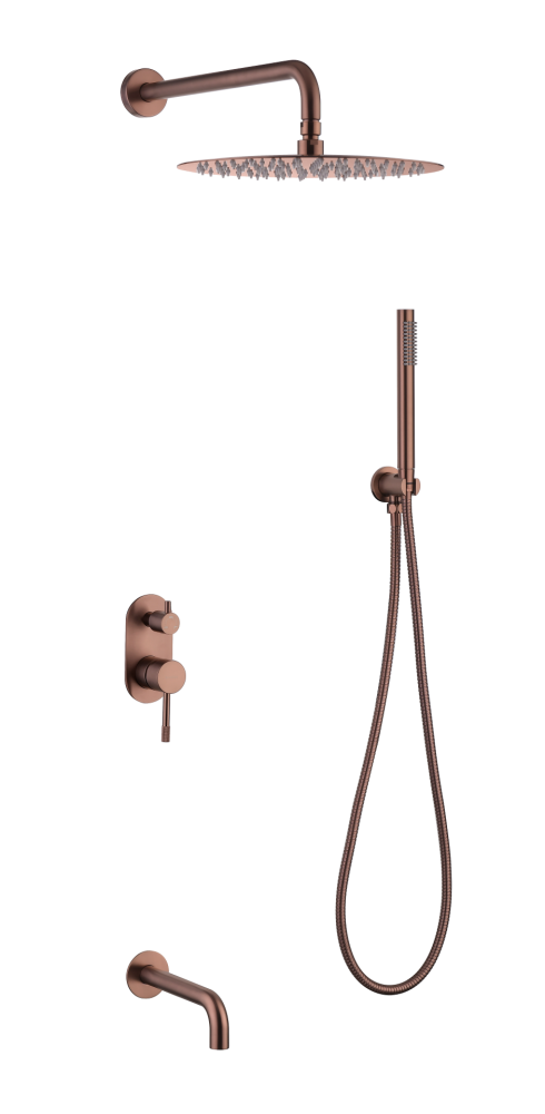 Смеситель встроенный + верхний+ ручной душ Uno. Copper Brushed с изливом