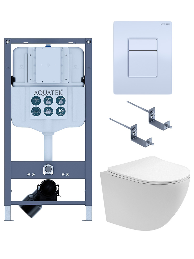 SET AQUATEK ЕВРОПА-INSP02 4в1 (рама INSP-0000002+крепёжKKI-0000002+панел смыва PNN-0000001+унитаз ЕВРОПА AQ1900T-00 с тонким сиденьем soft-close)