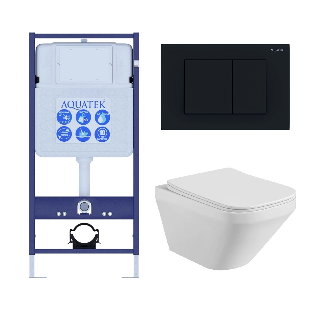 Set AQUATEK ЛИРА (рама AQUATEK Standard INS-0000012 с звукоиз.прокладкой+крепеж KKI-0000002+кнопкаKDI-0000012+унитаз ЛИРА AQ1155-00 с крышкой-сиденьем