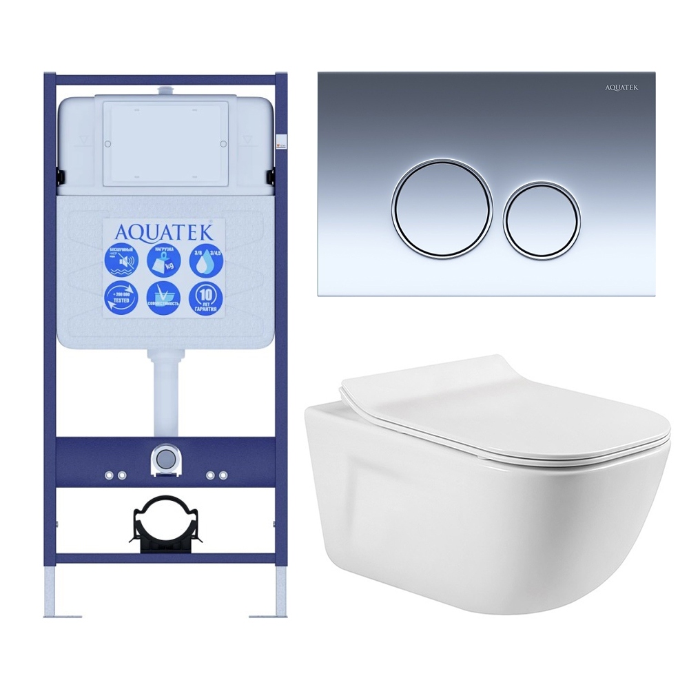 SET AQUATEK ДИВА-018 4в1 (рама AQUATEK Standard INS-0000012+ кркпеж KKI-0000002+клавиша KDI-0000018+унитаз ДИВА AQ2012-00 с тонким сиденьем soft-close