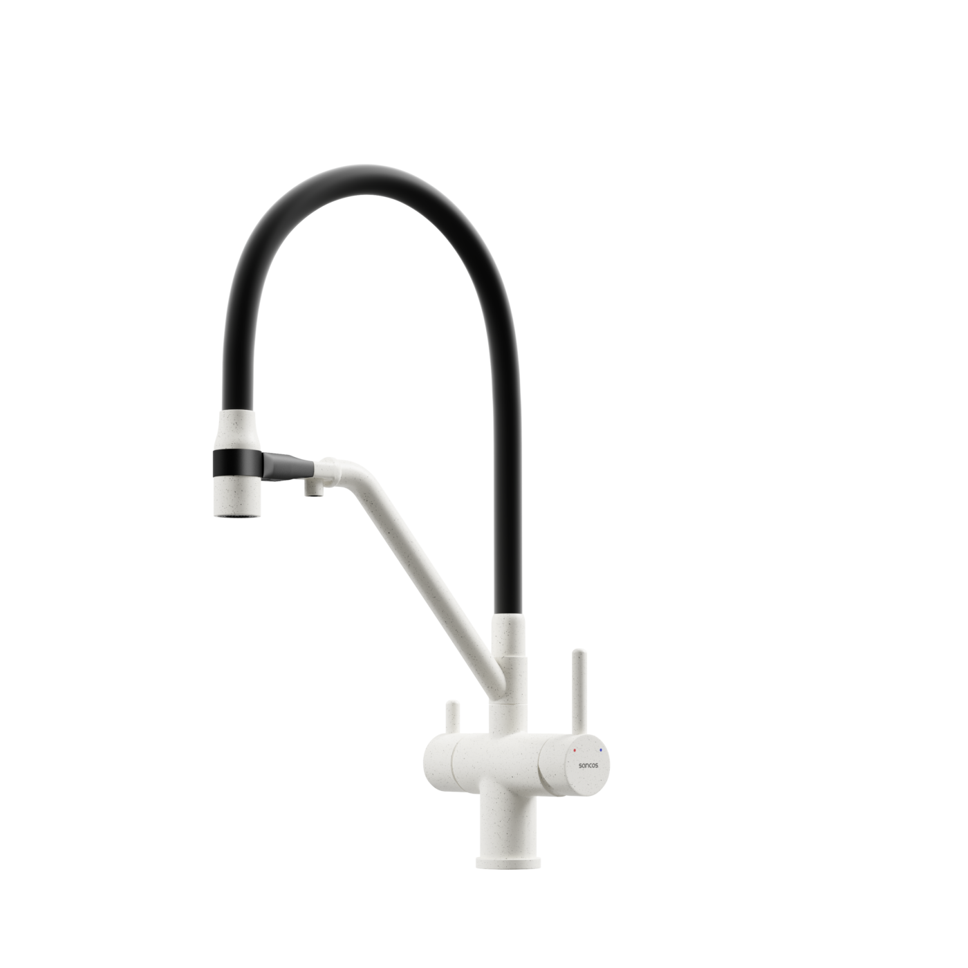 Смеситель для кухни Sancos SC4003GR с гибким изливом и возможностью подключения фильтра для воды, белый гранит/черный