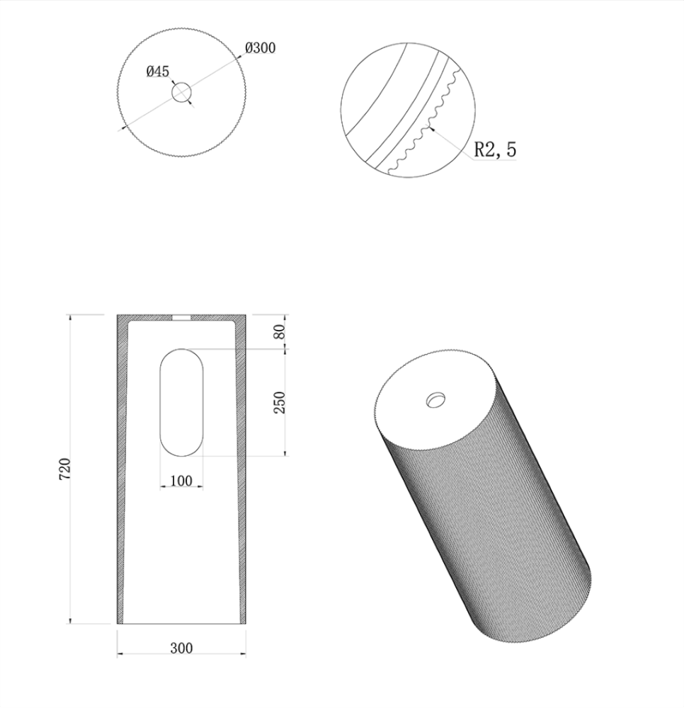 Пьедестал для раковины рифленый SOLE Corian 300*720 ANTRACIT