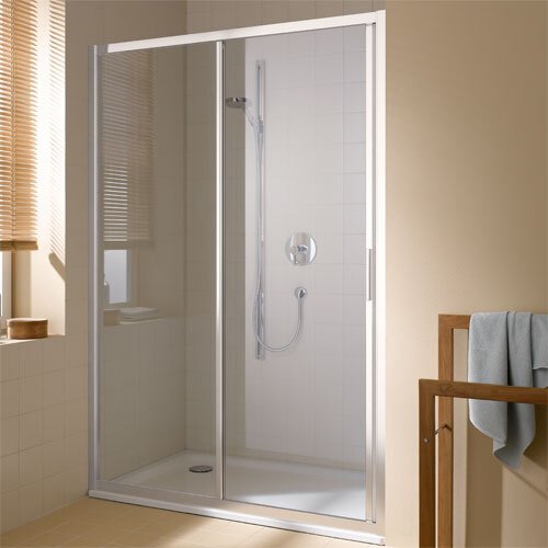 CADA XS CK G2R 12020 VPK 2-створ. раздвижная дверь 1170-1210/2000 с фикс.панелью справа, профиль серебро/глянец+стекло ESG прозрачное с покр.CADAclean