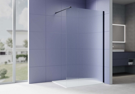 AQ.WI.120.2BL Душевая перегородка Walk in с держателем 1200x2000 профиль черный, стекло прозрачное рифленое 8мм