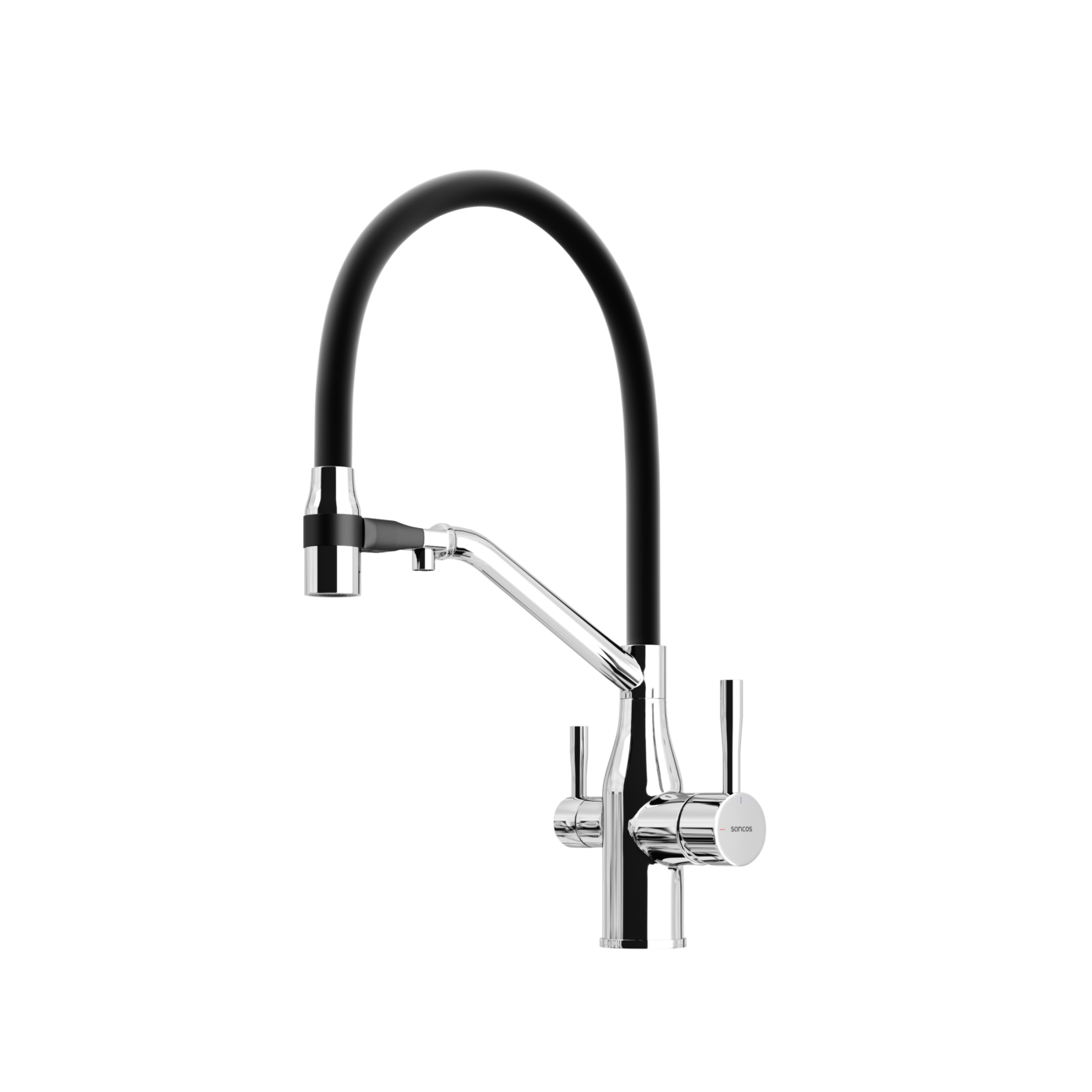 Смеситель для кухни Sancos Орта / Orta SC4008CH с гибким изливом и возможностью подключения фильтра для воды, хром / черный