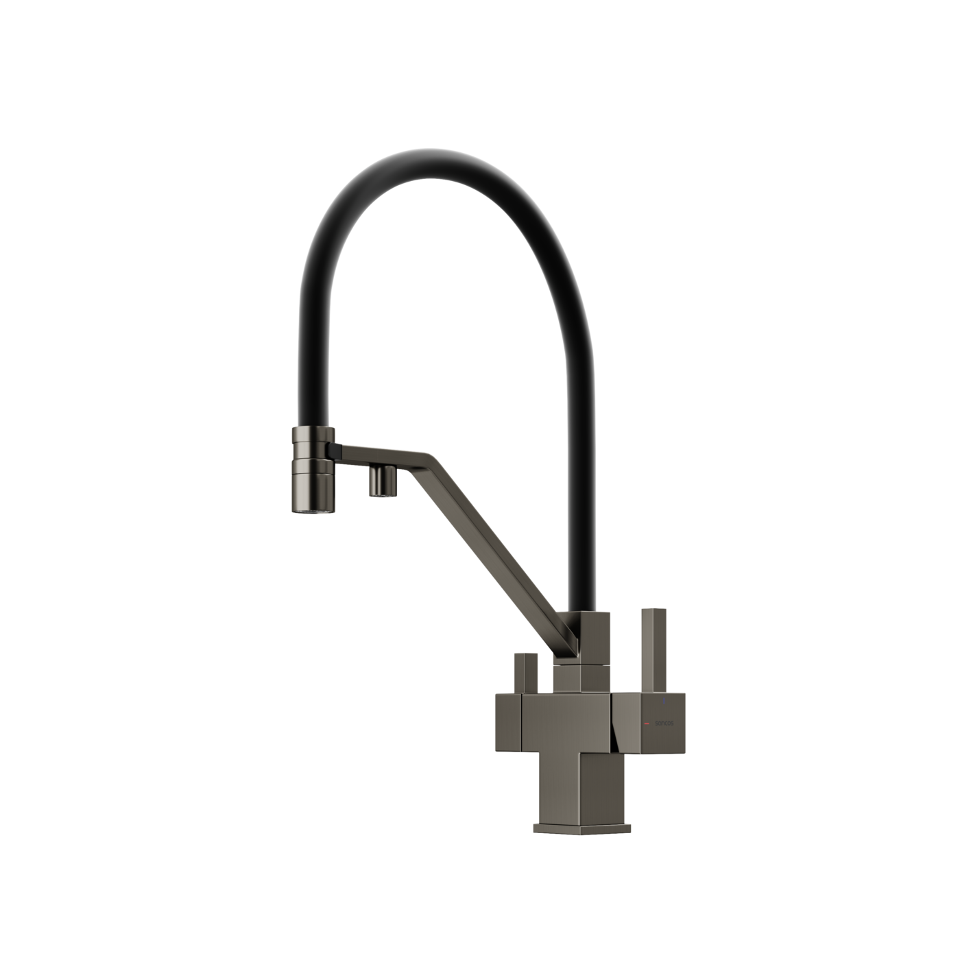 Смеситель для кухни Sancos SC4007GG с гибким изливом и возможностью подключения фильтра для воды, вакуумное напыление (PVD-покрытие), вороненая сталь/черный