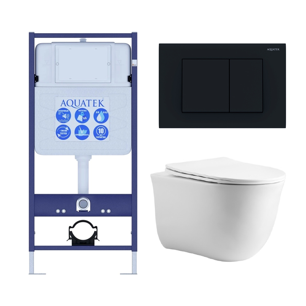 Set AQUATEK КЛАССИК cm (рама AQUATEK Standard INS-0000012 с звукоиз.прокладкой+крепеж KKI-0000002+кнопкаKDI-0000012+унитаз КЛАССИК AQ1112-00 с крышкой