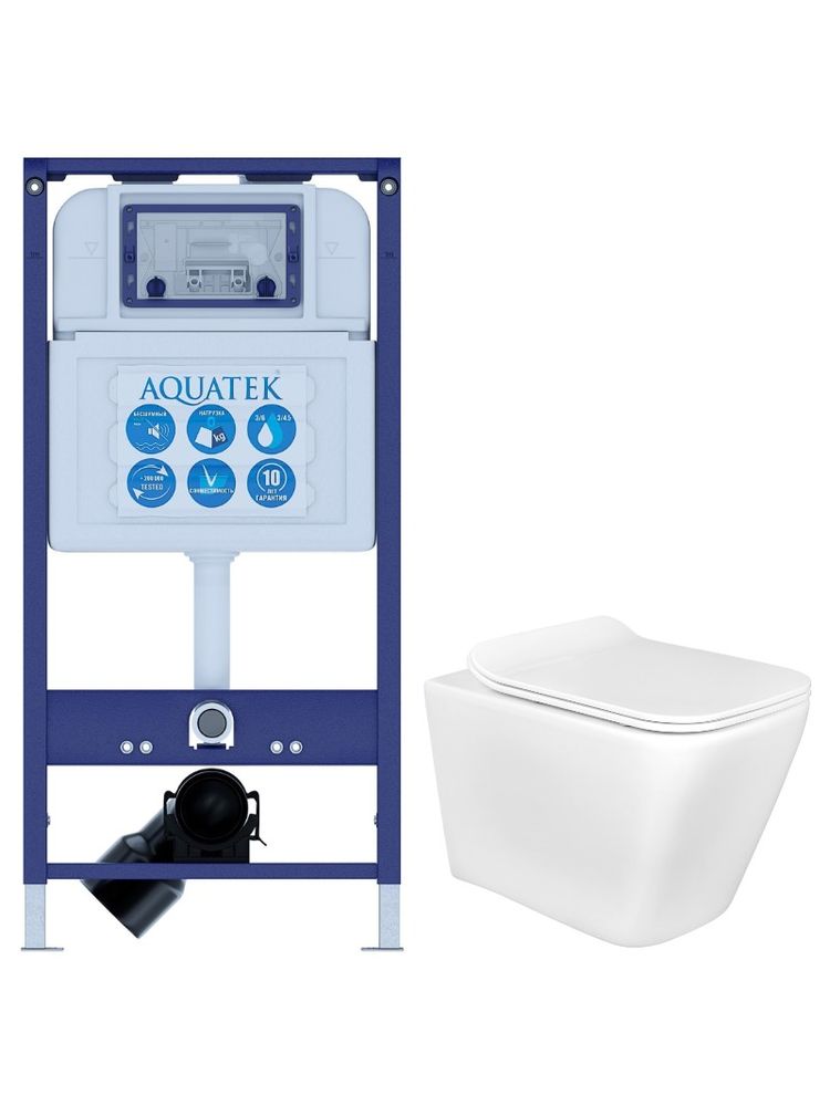 Set AQUATEK ДЕЛЬТА INS25 (рама AQUATEK INS-0000025 (без клавиши и крепежа) + унитаз Дельта AQ1911-00, тонкое сиденье с механизмом плавного закрывания