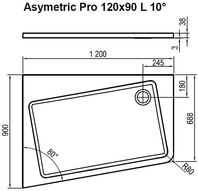 Поддон ASYMETRIC PRO 120x90 L 10° белый (СНИМАЕТСЯ С ПРОИЗВОДСТВА 2023г) — фото 3