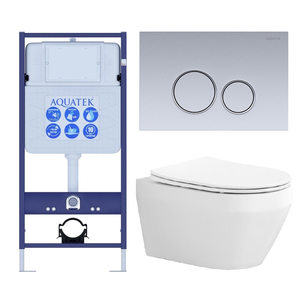 SET AQUATEK ЛЕЯ-019 4в1 (рама AQUATEK Standard INS-0000012+крепеж KKI-0000002+клавиша KDI-0000019+унитаз ЛЕЯ AQ1199-00 с тонким сиденьем soft-close)