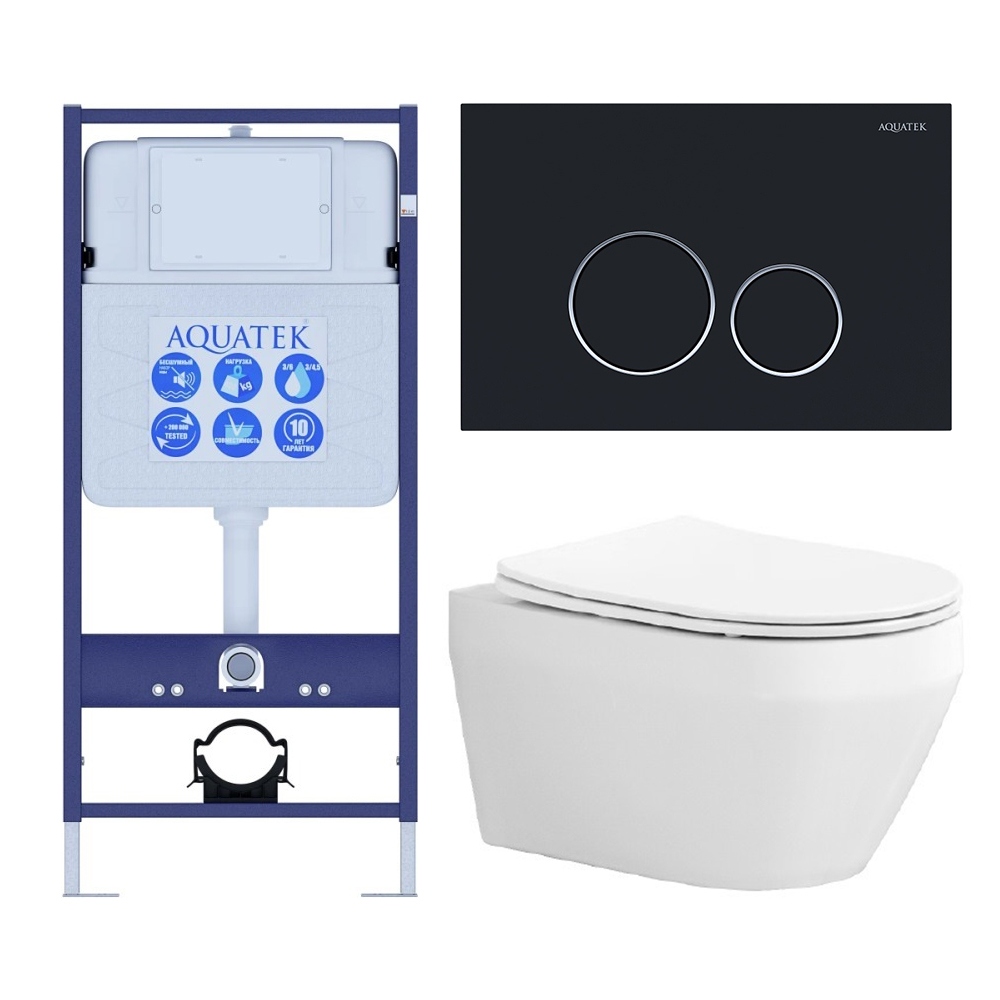 SET AQUATEK ЛЕЯ-020 4в1 (рама AQUATEK Standard INS-0000012+крепеж KKI-0000002+клавиша KDI-0000020+унитаз ЛЕЯ AQ1199-00 с тонким сиденьем soft-close)