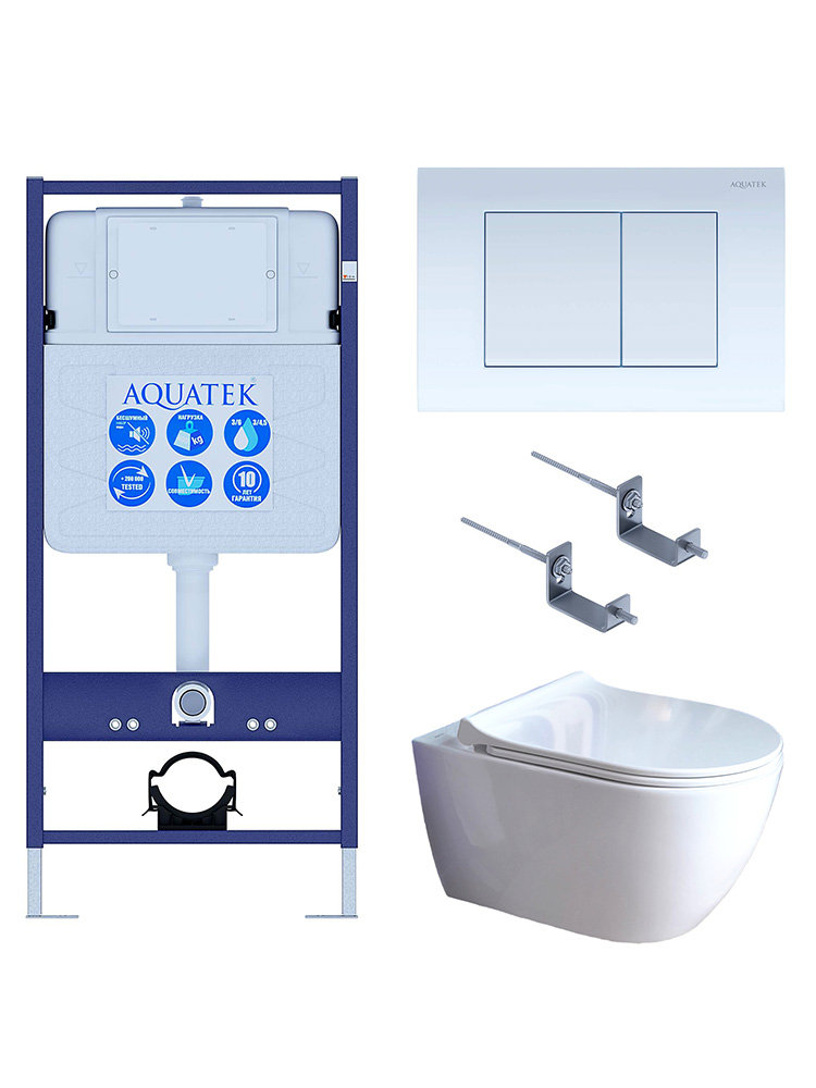 SET AQUATEK ПОЛАРИС (рама AQUATEK Standard INS-0000012+унитаз ПОЛАРИС AQ0700-01 с тонким сиденьем soft-close+ крепеж KKI-0000002 +панель KDI-0000009)