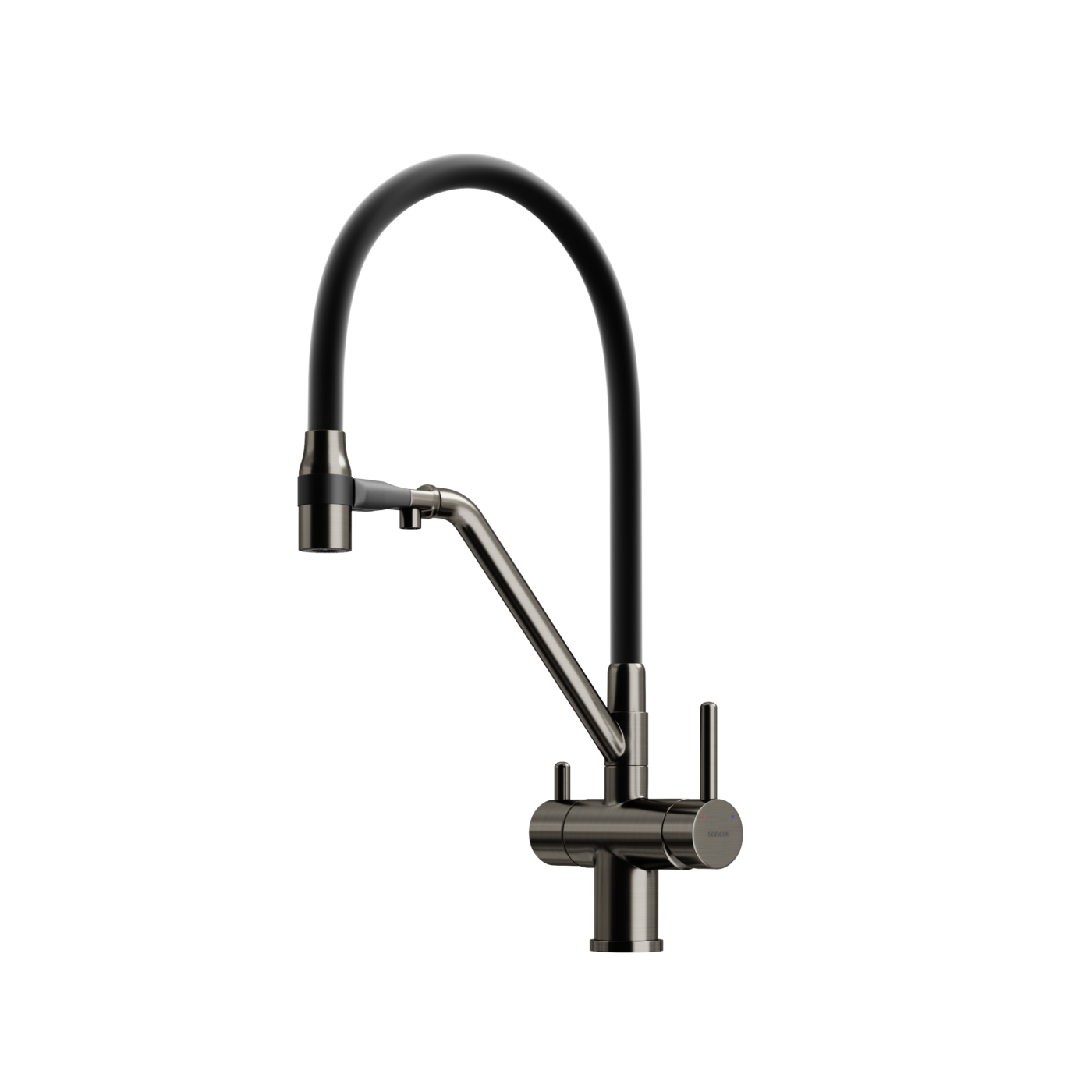 Смеситель для кухни Sancos SC4003GG с гибким изливом и возможностью подключения фильтра для воды, вакуумное напыление (PVD-покрытие), вороненая сталь/черный