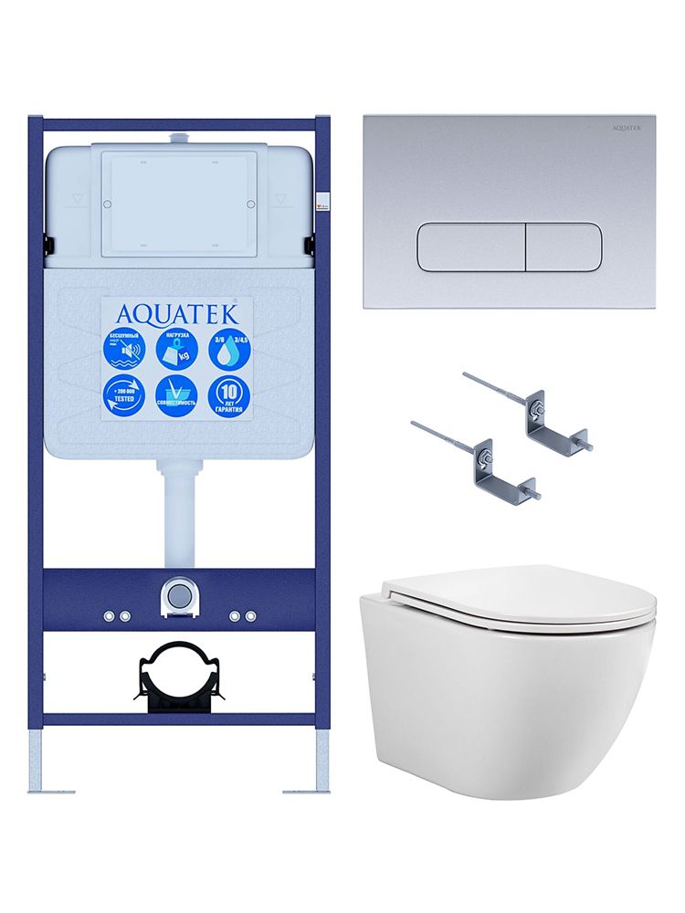 SET AQUATEK ЕВРОПА T KDI14 (рама AQUATEK Standard INS-0000012 с клавишей KDI-0000014 и крепежом KKI-0000002+унитаз AQ1900T-00 с тонким сиденьем sc)