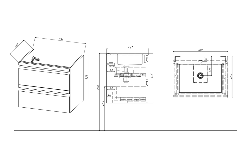 AQ77060-MW Комплект мебели:Тумба AQ70060-MW 60 см ВЕГА с раковиной AQ0460-00, 2 ящика,цвет белый мат — фото 4