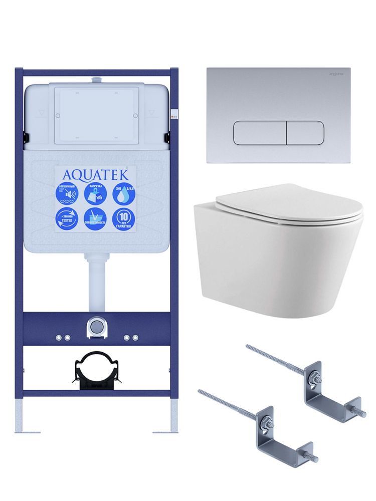 SET AQUATEK ВЕГА-1905-014 (рама AQUATEK Standard INS-0000012 с клавишей KDI-0000014 и крепежом KKI-0000002+унитаз ВЕГА AQ1905-00 с тонким сиденьем sc