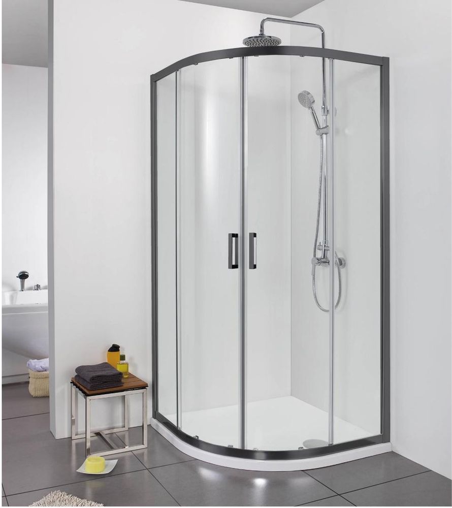 AQ ARI RO 08020BL Душевой уголок 1/4 круга, двери раздвижные 800x800x2000, профиль черный, стекло прозрачное (ПРОДАЕМ ИЗ НАЛИЧИЯ)