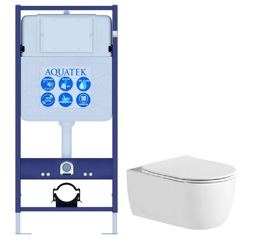 Set AQUATEK ЕВРОПА (рама AQUATEK Standard INS-0000012+звукоизоляционная прокладка+унитаз ЕВРОПА AQ1106L-00+тонкое сиденье с механиз