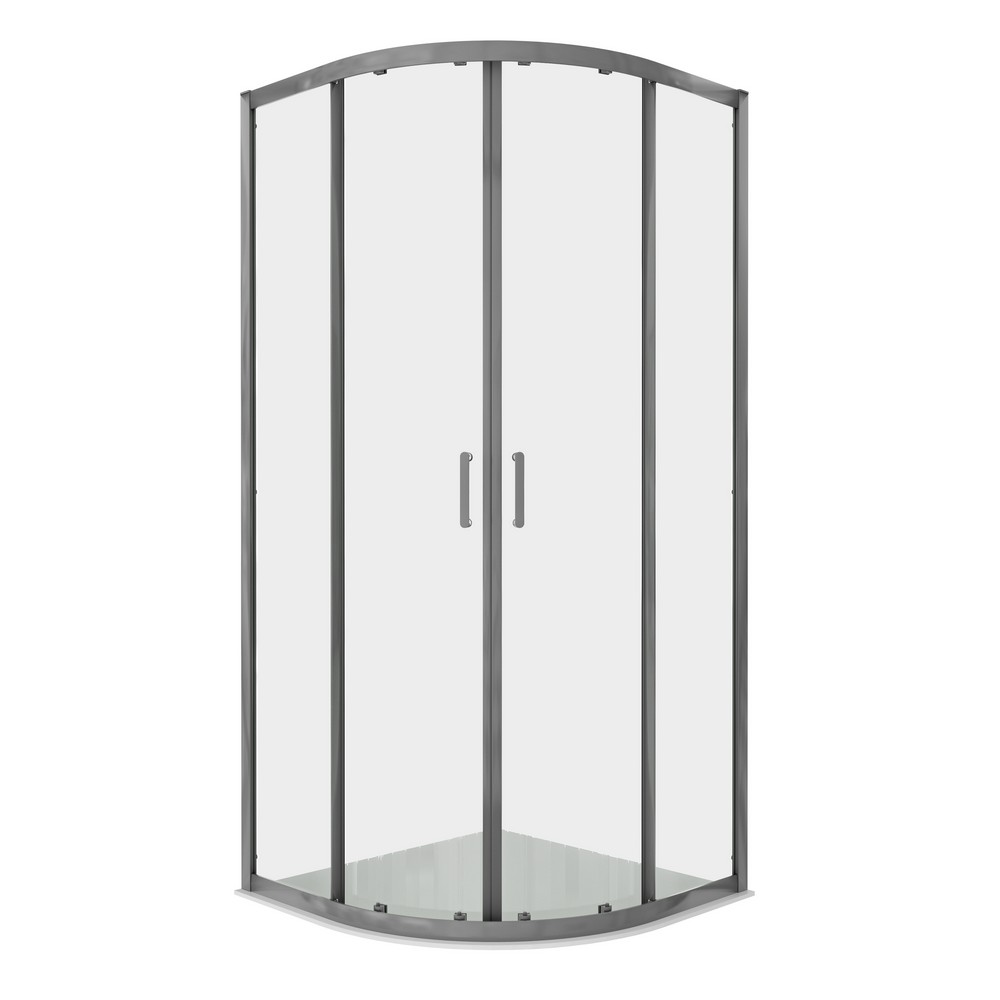 AQ.RO.090.1GM Душевой уголок 1/4 круга, двери раздвижные 900x900x2000, профиль оружейная сталь, стекло прозрачное 6мм