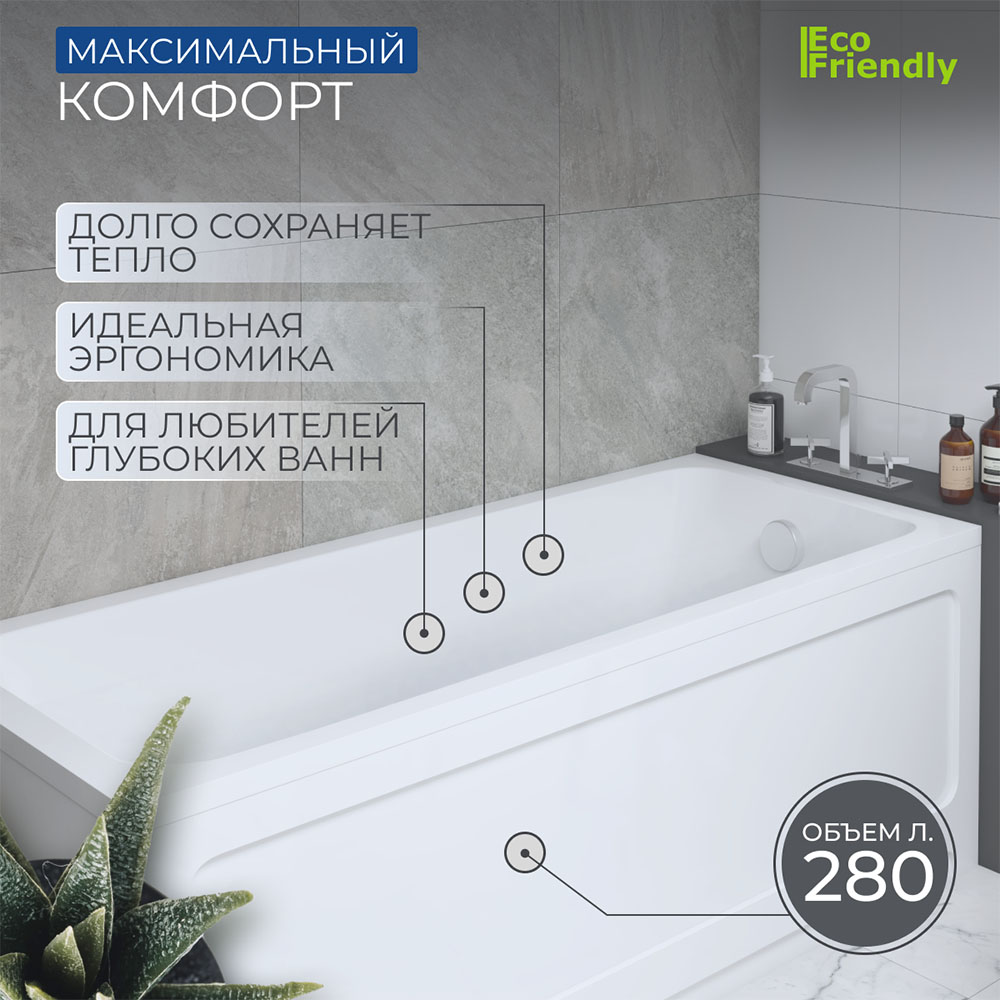 Ванна Мия прямоугольная 180*80см (только для шпилек и ножек) — фото 6