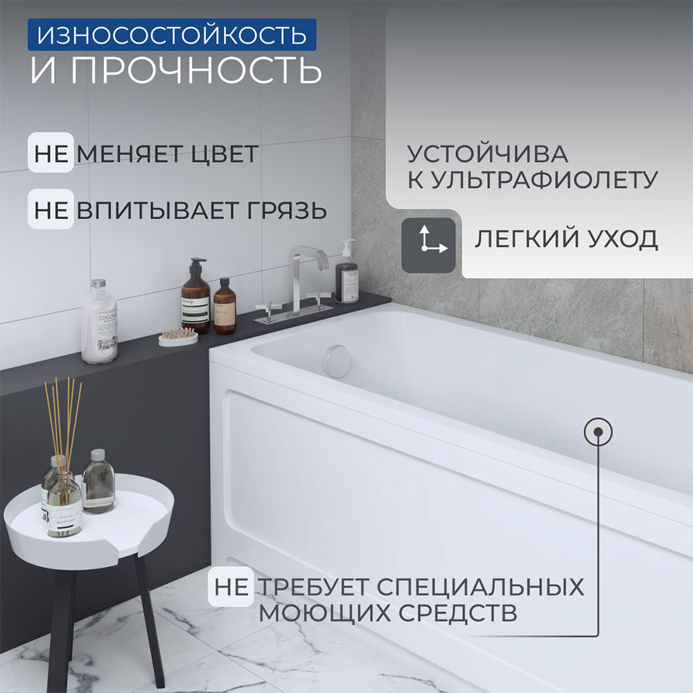 Ванна Мия прямоугольная 175*70см (только для шпилек и ножек) — фото 9