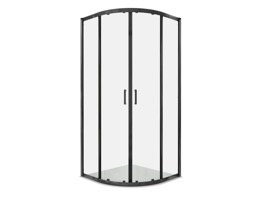 AQ.RO.090.1BL Душевой уголок 1/4 круга, двери раздвижные 900x900x2000, профиль черный, стекло прозрачное 6мм