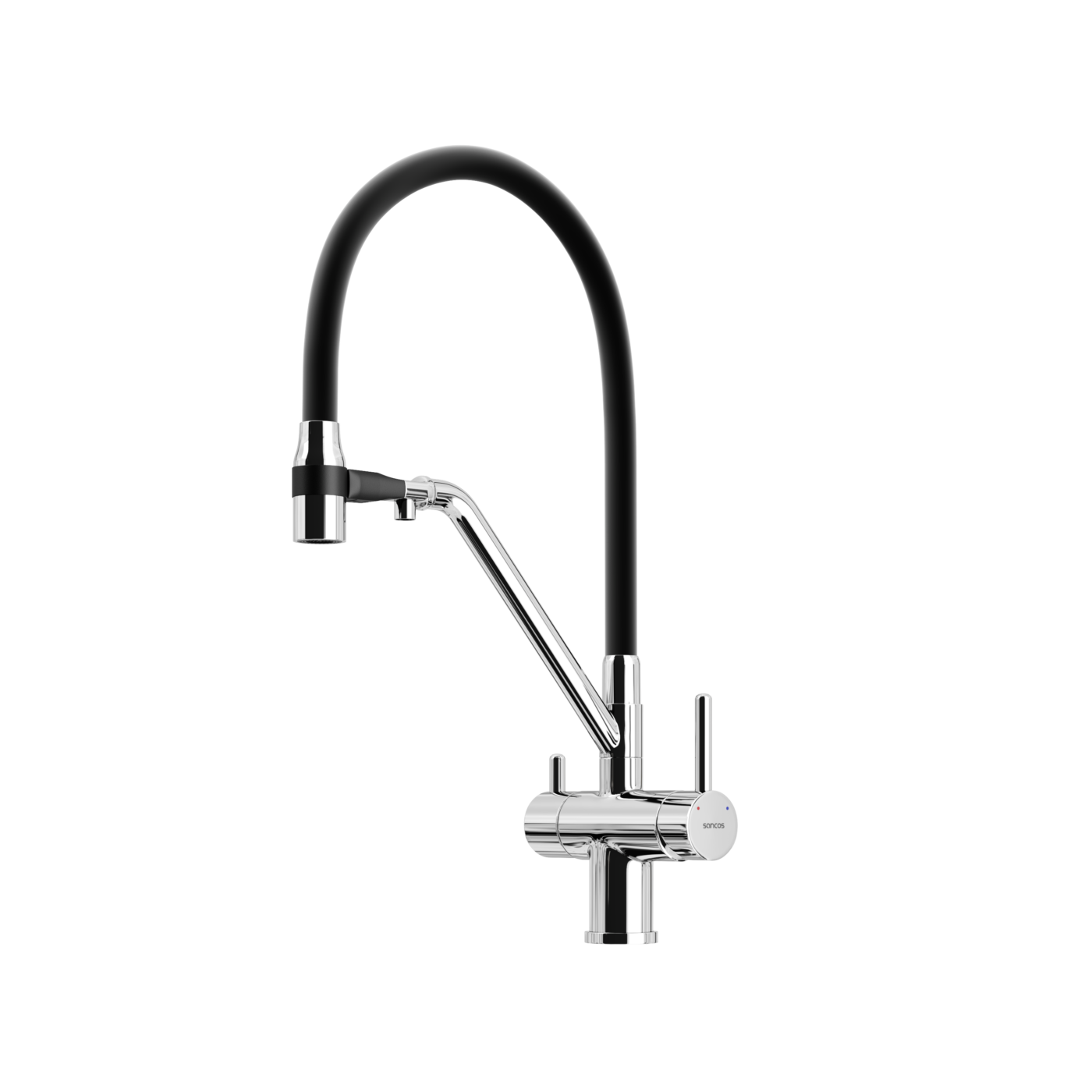 Смеситель для кухни Sancos SC4003CH с гибким изливом и возможностью подключения фильтра для воды, хром/черный