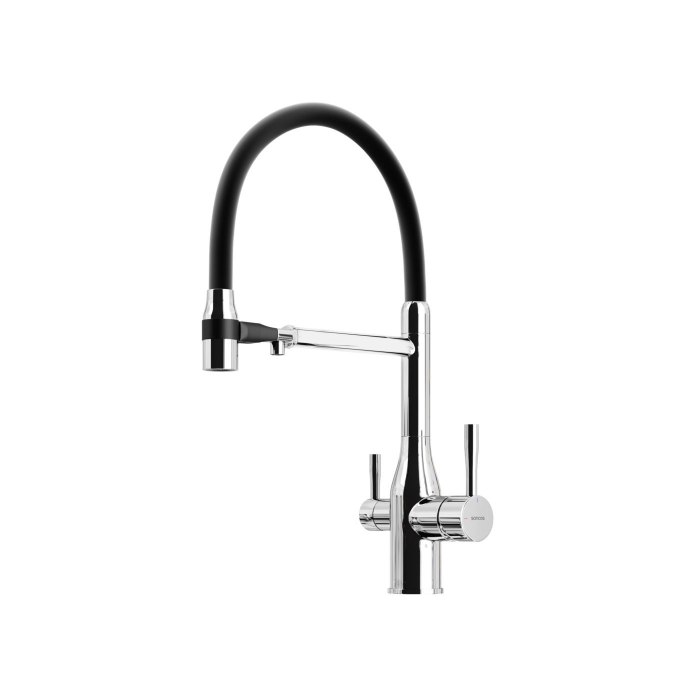 Смеситель для кухни Sancos SC4009CH с гибким изливом и возможностью подключения фильтра для воды, хром/черный