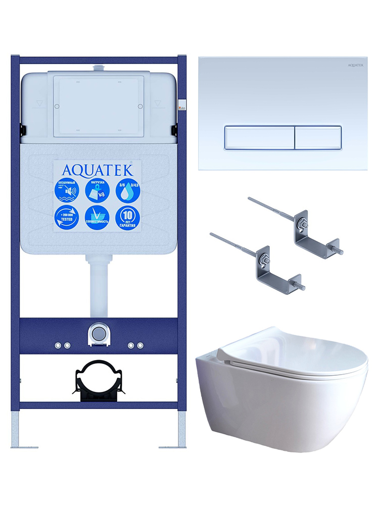 SET AQUATEK ПОЛАРИС (рама AQUATEK Standard INS-0000012+унитаз ПОЛАРИС AQ0700-01 с тонким сиденьем soft-close+ крепеж KKI-0000002 +панель KDI-0000021)
