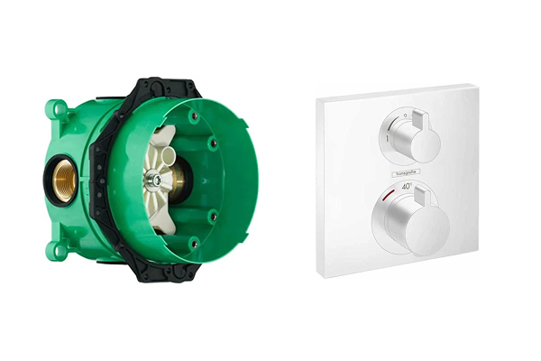15714700S Set HG Ecostat Square термостатический смеситель для душа (15714700+01800180), матовый белый
