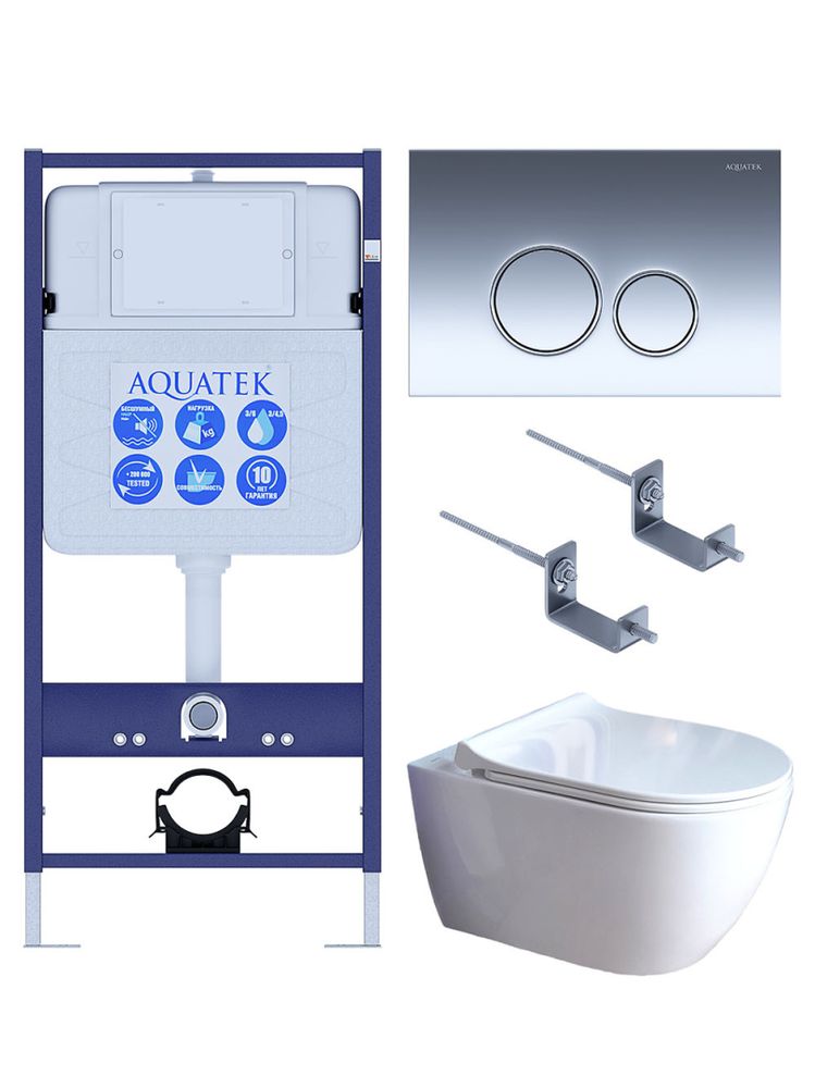 SET AQUATEK ПОЛАРИС (рама AQUATEK Standard INS-0000012+унитаз ПОЛАРИС AQ0700-01 с тонким сиденьем soft-close+ крепеж KKI-0000002 +панель KDI-0000018)