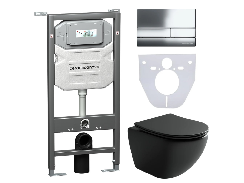 Комплект унитаз+инсталляция+кнопка+шумоизоляция Ceramicanova CN4002MB_1002CH_1000