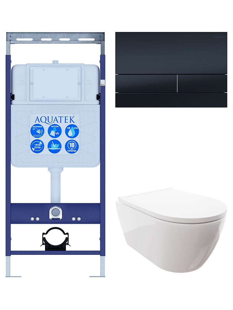 SET AQUATEK ПОЛАРИС-055 (рама AQUATEK INS-0000010 + унитаз ПОЛАРИС AQ0700-00 с тонким сиденьем soft-close + панель KDI-0000055)