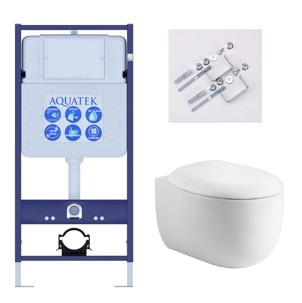 Set AQUATEK АЛЬТАИР (рама AQUATEK Standard INS-0000012 с звукоиз.прокладкой+крепеж KKI-0000002+кнопкаKDI-0000011+унитаз АЛЬТАИР AQ1980-00 с крышкой