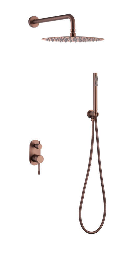 Смеситель встроенный + верхний+ ручной душ Uno. Copper Brushed