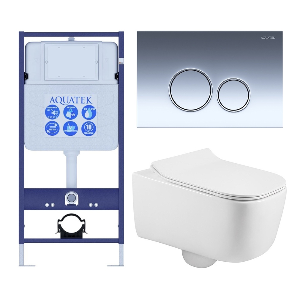 SET AQUATEK ЛУГАНО-018 4в1 (рама AQUATEK Standard INS-0000012+ кркпеж KKI-0000002+клавиша KDI-0000018+унитаз ЛУГАНО AQ2002-00 с тонким сиденьем soft-c