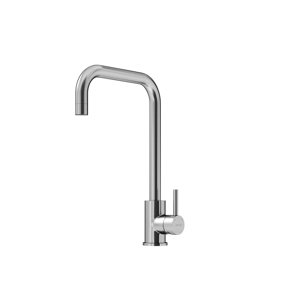 Смеситель для кухни Sancos Сталь / Stainless SC12002SS с поворотным Г-изливом, нержавеющая сталь