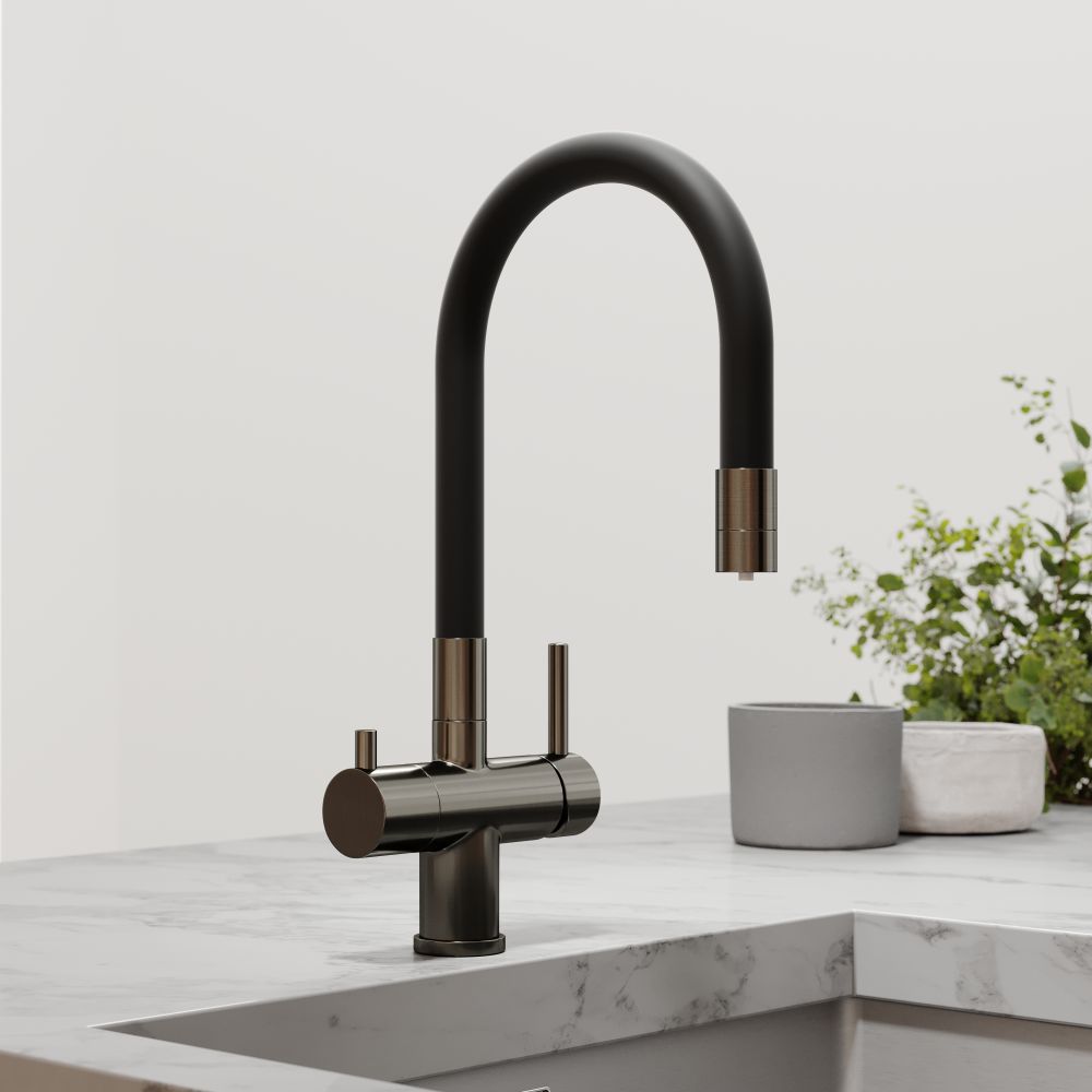 Смеситель для кухни Sancos SC4004GG с гибким изливом и возможностью подключения фильтра для воды, вакуумное напыление (PVD-покрытие), вороненая сталь/черный — фото 8